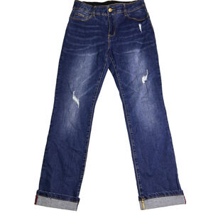 Coco + Carmen Ankle Jeans Womens M Blue Roll Up Distressed Mid Rise Stretch